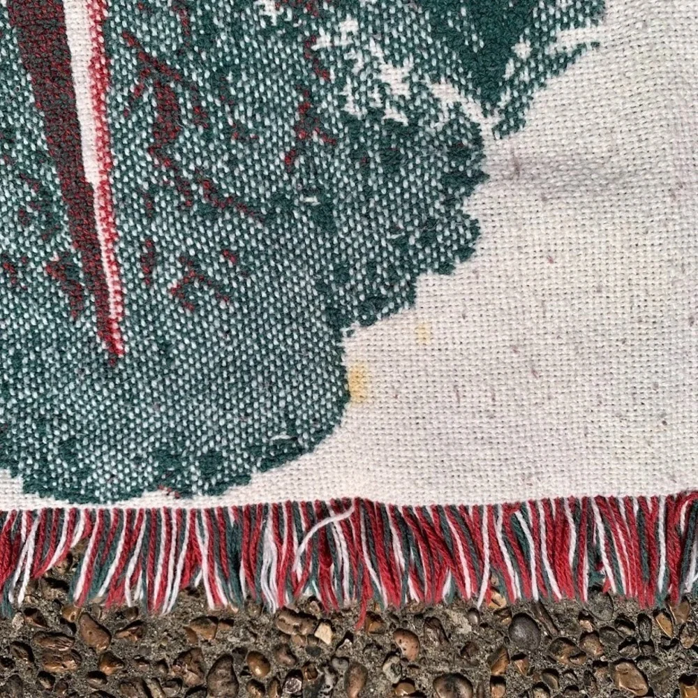 Vintage Winter Scene Holiday Fringe Woven Tapestry Throw Blanket